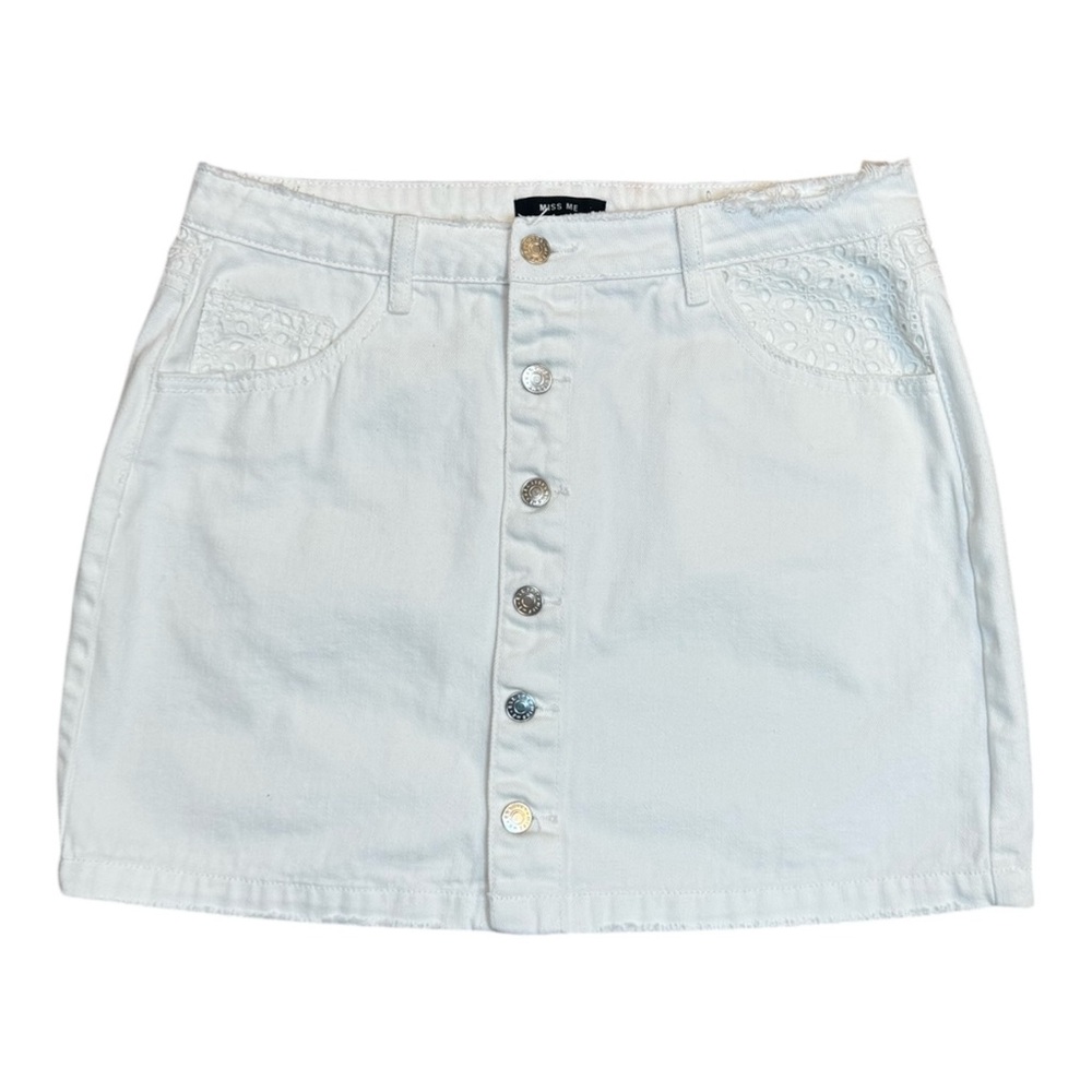 Miss Me Denim Mini Skirt White Embroidered Button Front Size L